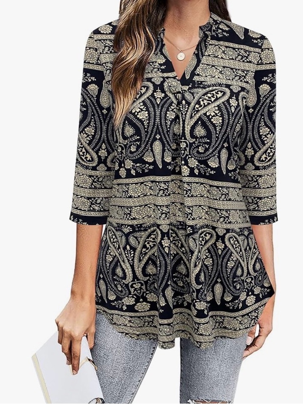 Womens Black Paisley V-neck Tunic Top NWT size XXL soft and comfortable